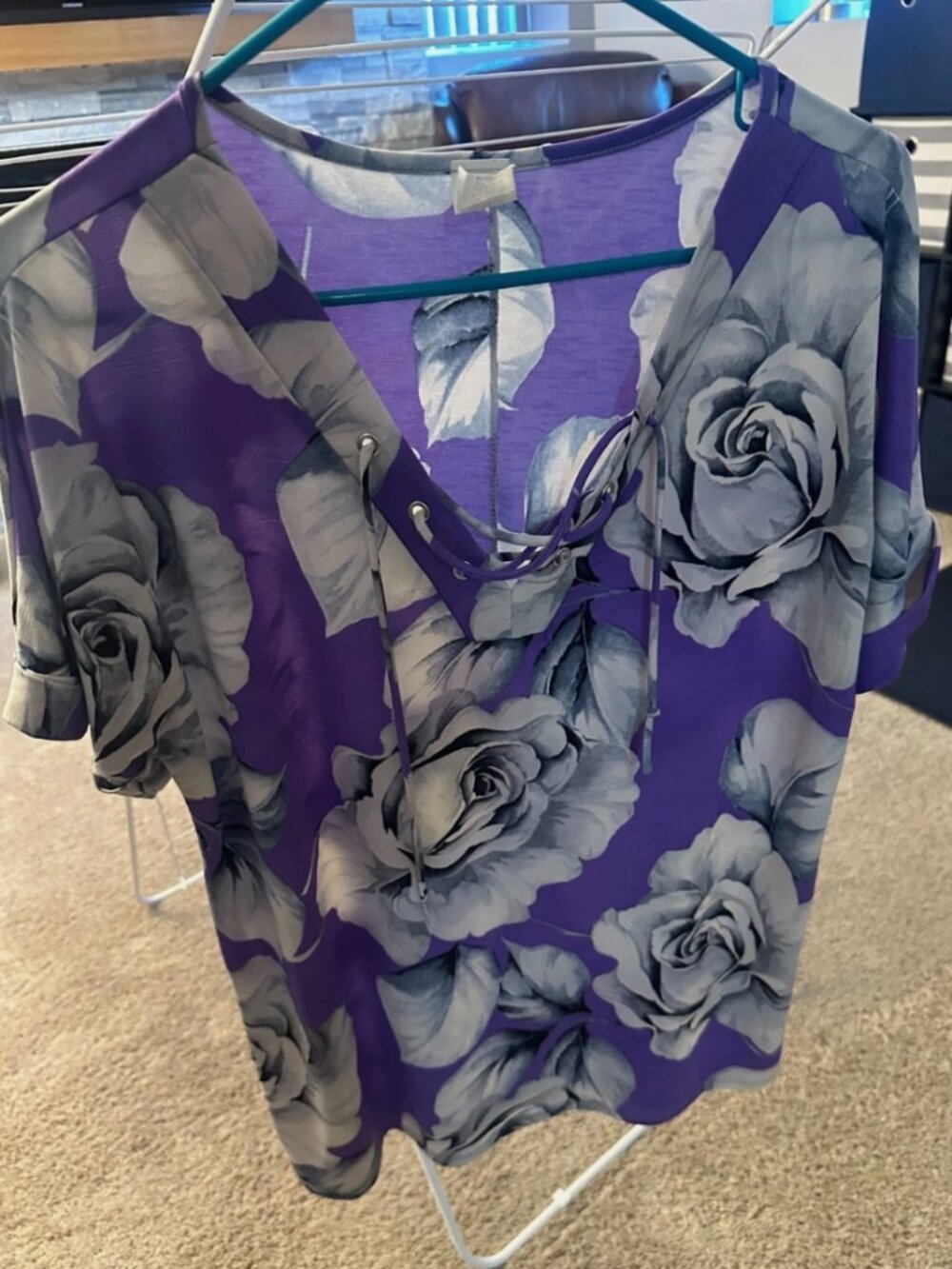 Sew In Love Cross Tie Top- Purple Floral- Medium